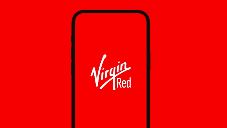 The Virgin Red wordmark inside a phone outline on a red background.